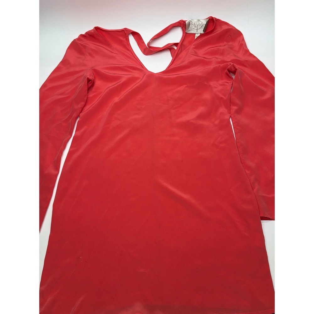 Rory Beca Red 100% Silk Long Sleeve Open Back Tie Mini Dress Size S USA Made